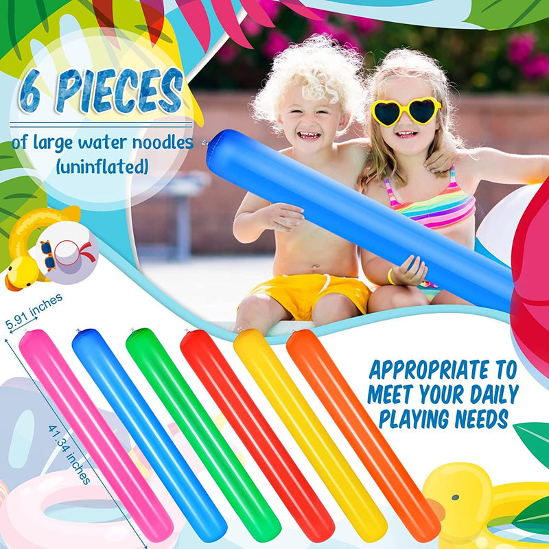 6 Pcs Pool Inflatable Sticks 41.3 Inch Floating Outdoor Water Games Toy PVC Pool Noodle Blow up Noodle Swimming Noodle Pool Floats for Adults Swimming Pool Beach Lake Party Summer Sports, 6 Colors