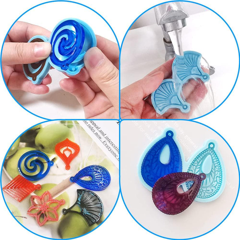6 Set Earring Resin Molds, AIFUDA Resin Molds Silicone Resin Jewelry Epoxy Resin Earring Mold DIY Pendant Molds with Ear Hooks Jump Ring Earring Back