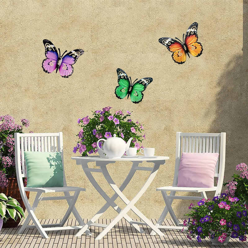 Garden Butterfly Ornaments Large Metal Garden Fence Decorations Butterfly Wall Art Decorations Outdoor Decor for Home Yard, Fence, Garden,Sheds Hanging (Blue + Yellow+Purple)