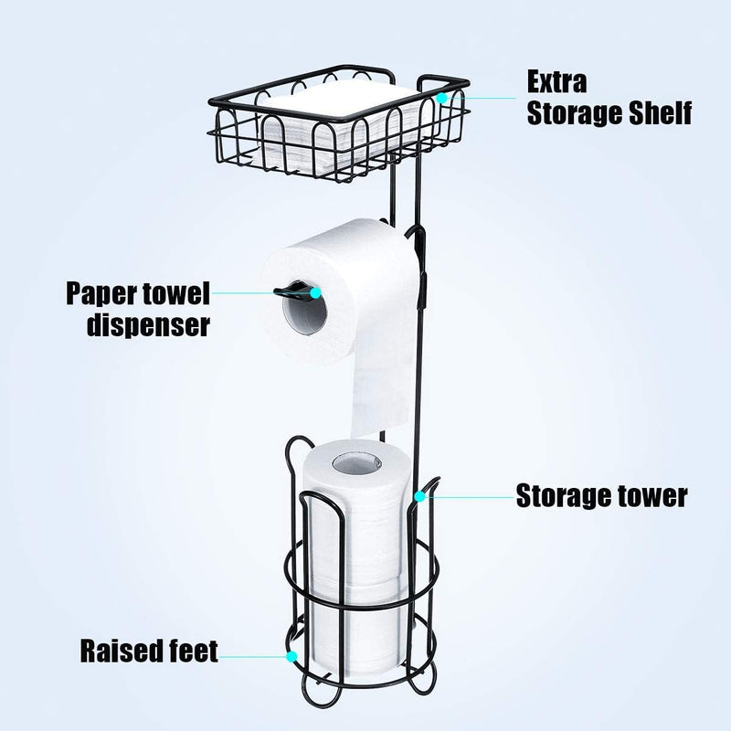 Toilet Paper Holder Stand- Tissue Paper Roll Storage Dispenser with Shelf for Bathroom Storage Holds Reserved Mega Rolls /Wipe/Phone