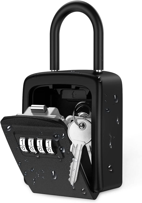Key Lock Box, Wall Mounted Key Safe Box, Weatherproof 4 Digit Combination Key Storage Lock Box, 5 Keys Capacity with Removable Shackle for Indoor Outdoor, Small Size 3.66Inch
