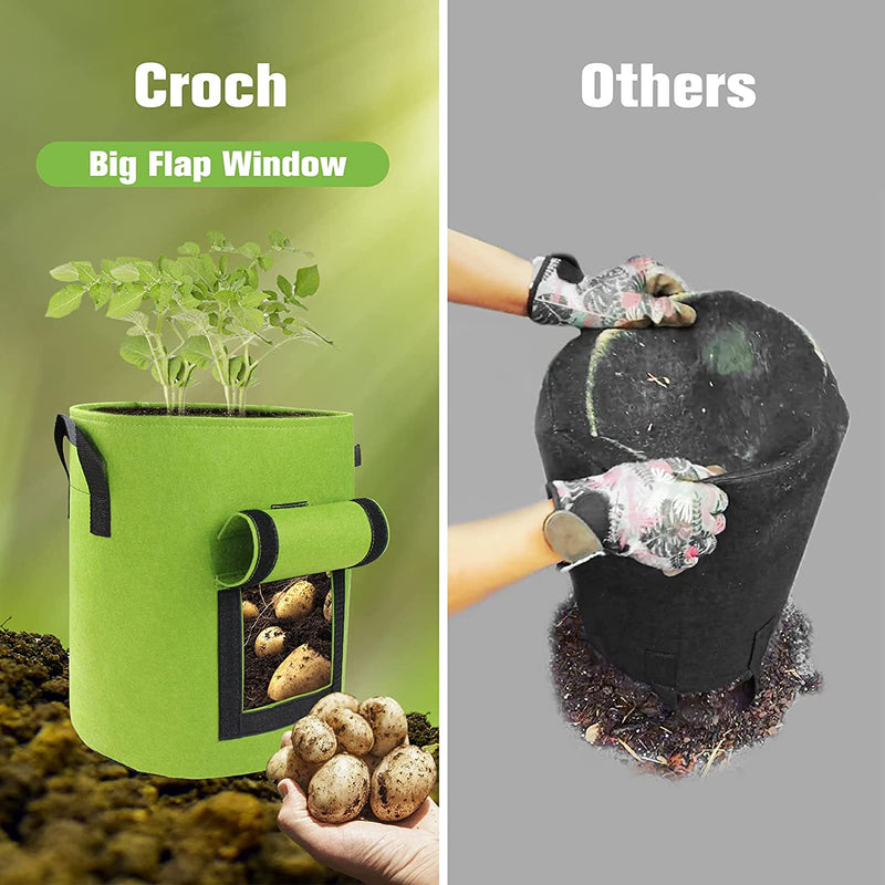 Croch 4-Pack Plant Grow Bags, Heavy Duty Thickened Nonwoven Fabric Pots with Handles for Vegetables/Flowers/Nursery, Indoor and Outdoor Planting, High-Quality Reinforced Fabric Planting Bag Planting Pots