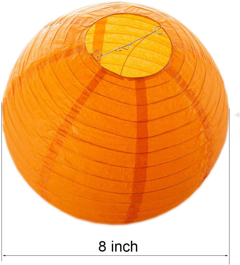 Decorative round Chinese Japanese Paper Lantern (6Pc) (Orange, 8 Inch)