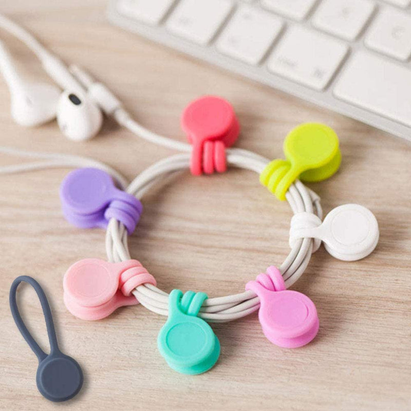 Reusable Twist Ties with Strong Magnet for Bundling and Organizing Cables,Headphone Cables,Usb Charging Cords,Hanging & Holding Keychain,Silicone Cord Winder Magnetic Cable Clips (8 Colors - 24 Pack)