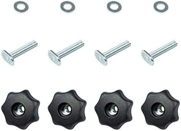 POWERTEC 71483 T-Track Knob Kit W/ 7-Star 5/16 Threaded Knob, Bolts and Washers for Woodworking Jigs and Fixtures – Set of 4 , Black