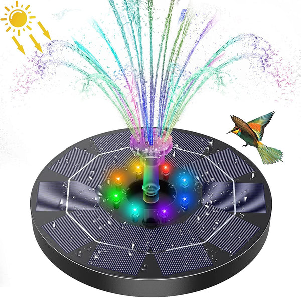 Solar Fountain 3.5W Bird Bath Fountain 7 Colors Leds Lights Upgraded Solar Powered Water Fountain Pump with 6 Nozzles for Outdoor, Pond, Pool, Fish Tank, Patio, Garden Decoration