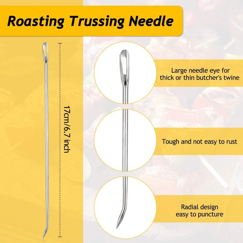 Roasting Trussing Needles Butchers Meat Trussing Needle Stainless Steel Cooking Needles Poultry Trussing Needle for Securing Stuffed Turkey, Chicken, Roasts and Rolled Meats Supplies (6 Pieces)