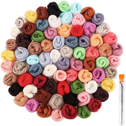 75pcs 7.9 oz Needle Felting Wool with 3 Felting Needles, 25 Colors Nature Fibre 100% Wool Yarn Roving Felting Wool Hand Spinnings Great for DIY Craft Materials and Felting Wool Lovers, 3g/Color