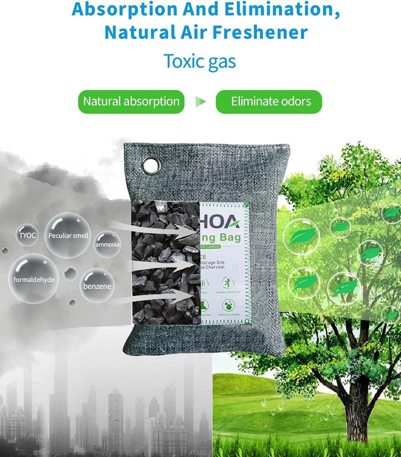 Air Purifying Bags,Activated Bamboo Charcoal Bags for Home,Odor Absorber,Eliminator,Damp Rid,Car, Closet, Bathroom, Basement, Litter Box, Shoe,Air Fresheners,5 Packs (200 Grams Each)