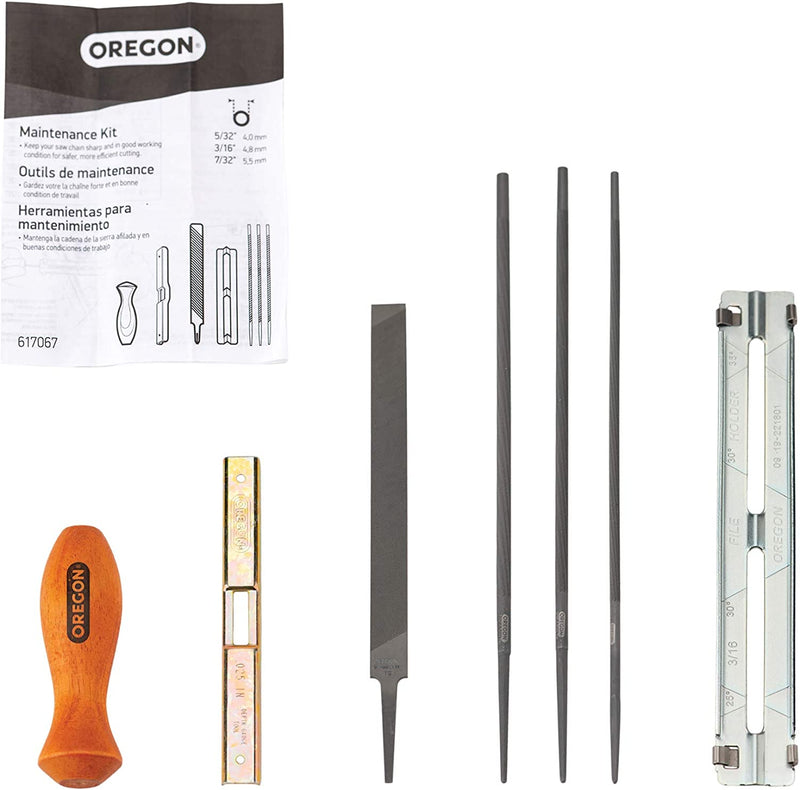 OREGON Universal Chainsaw Field Sharpening Kit - Includes 5/32-Inch (4 Mm), 3/16-Inch (4.8 Mm), and 7/32-Inch (5.5 Mm) round Files, Flat File, Handle, Filing Guide, and Pouch (617067)