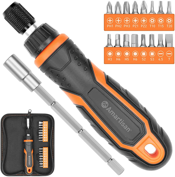 Amartisan 18-In-1 Ratcheting Screwdriver Set, Multi-Bit Screwdriver Set Tool All in One, Slotted/Philips/Pozi/Torx/Hex
