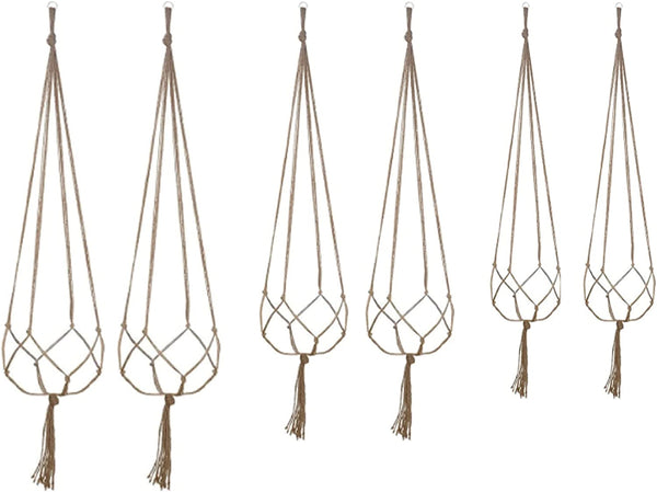 Yenghome Plant Hangers 6 Pack 3 Sizes Indoor Outdoor Hanging Planter Basket Jute Rope Holder for Flower Basket,Pot and Bowl