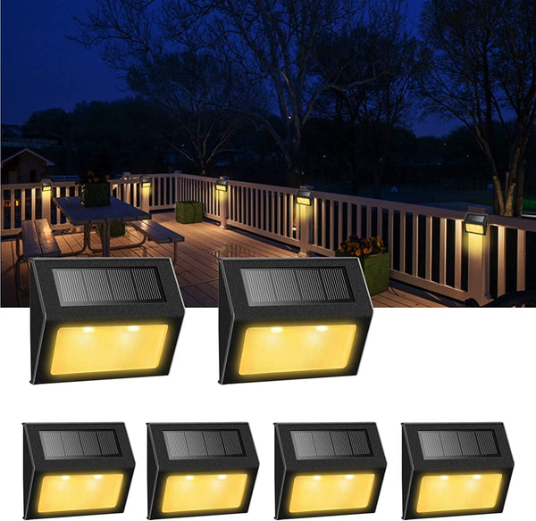Solar Lights for Steps Decks Pathway Yard Stairs Fences, LED Lamp, Rainproof, Black Metal Case, 6 Pack