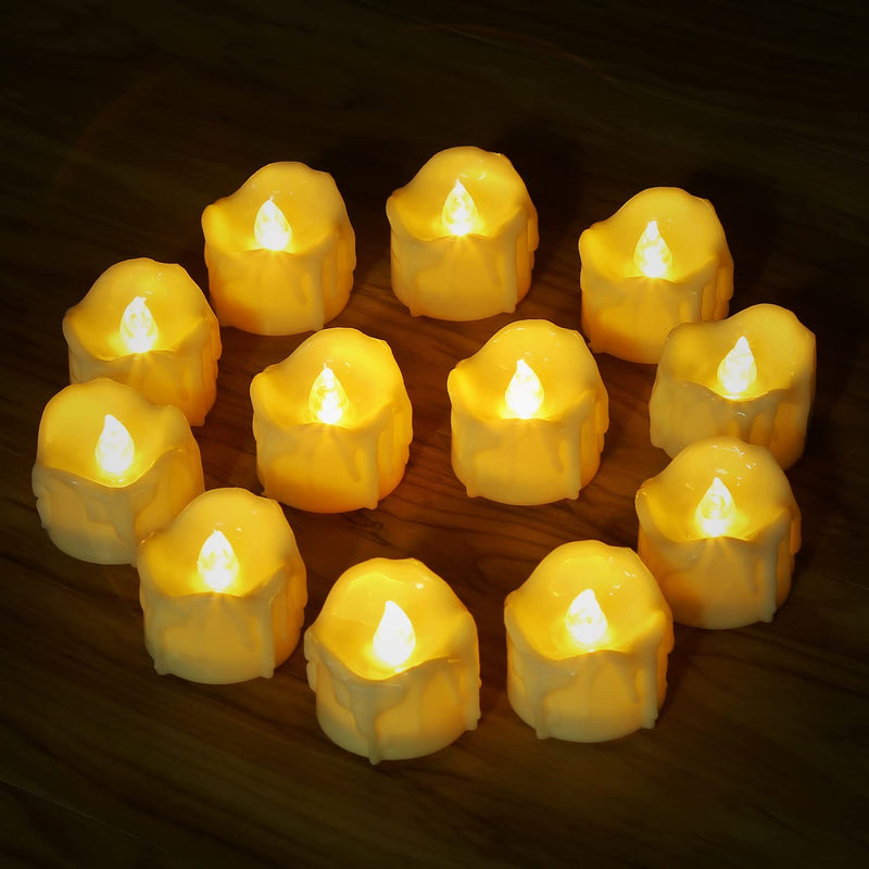 Upgraded Tea Lights with Timer, 12 PCS LED Flameless Candles, Flickering Votive Candles for Christmas Thanksgiving Halloween Party Wedding Festival Celebration Decor, Battery Included- Warm White