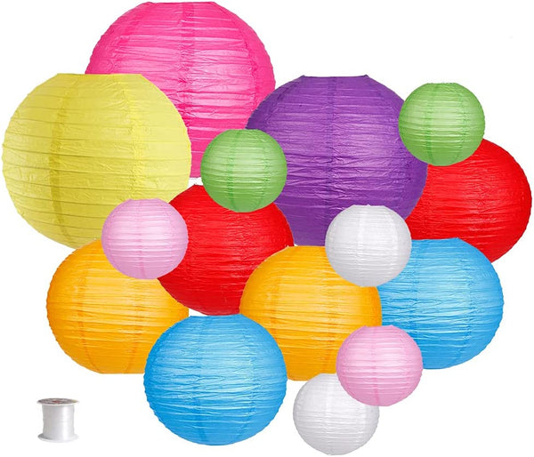 Paper Lanterns Decorative, Party Supplies for Wedding Rainbow Birthday Party Mexican Fiesta Decorations Colorful 15Pcs