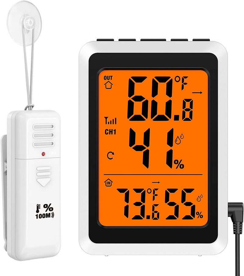 Indoor Outdoor Thermometer, Wireless Digital Hygrometer with USB Rechargeable, Thermometer Humidity Monitor, Humidity Gauge Meter for Home, Office, Greenhouse (Battery Not Included)