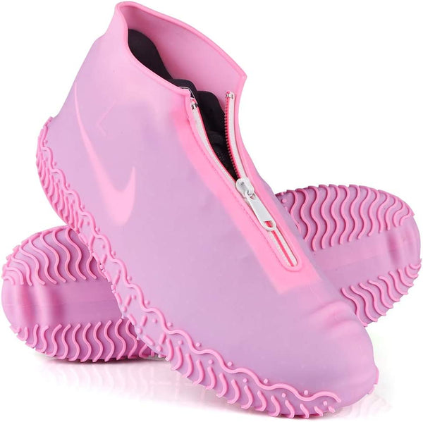 Shiwely Waterproof Shoe Covers, Silicone Reusable Shoe Cover Non-Slip Durable Zipper Elastic Rain Cover Protection for Men Women (XL (Women 10-13.5, Men 11.5-14), Pink)