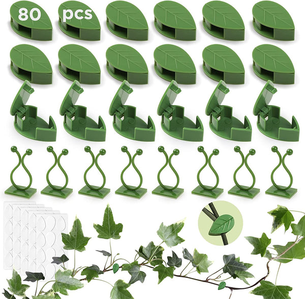 80 Pieces Plant Climbing Wall Fixture Clips, Geeric Plant Clips Self-Adhesive Plant Wall Fixer Clip Invisible Leaf Shape Vines Holder for Garden, Home Decor, Cable Wire Fixing