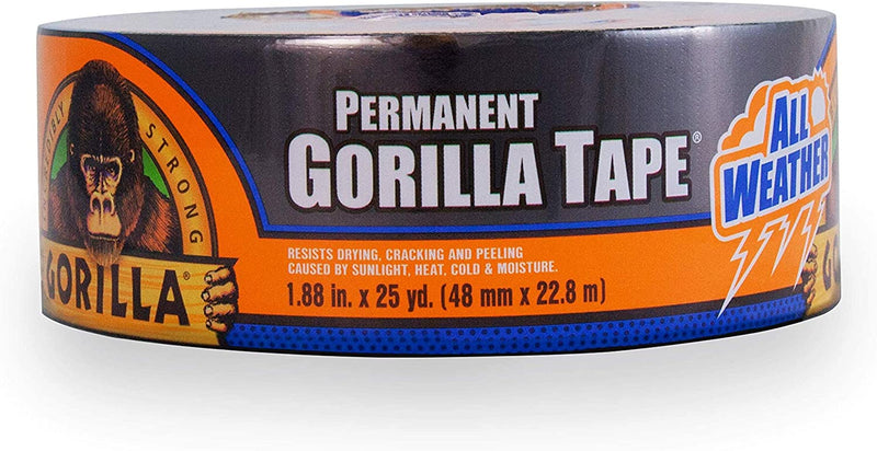 Gorilla All Weather Outdoor Waterproof Duct Tape, UV and Temperature Resistant, 1.88" X 25 Yd, Black, (Pack of 6)