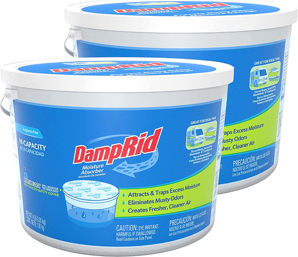 Damprid FG50T Moisture Absorber 4 Lb. Hi-Capacity Bucket-For Fresher, Cleaner Air in Large Spaces-2 Pack, 4-Pound, White, 2 Count