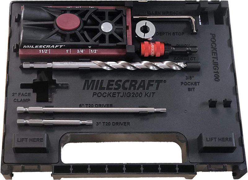 Milescraft 1323 Pocketjig200 Kit - Complete Pocket Hole Kit with Jig, Bit, Screws and Drivers,Black/Red