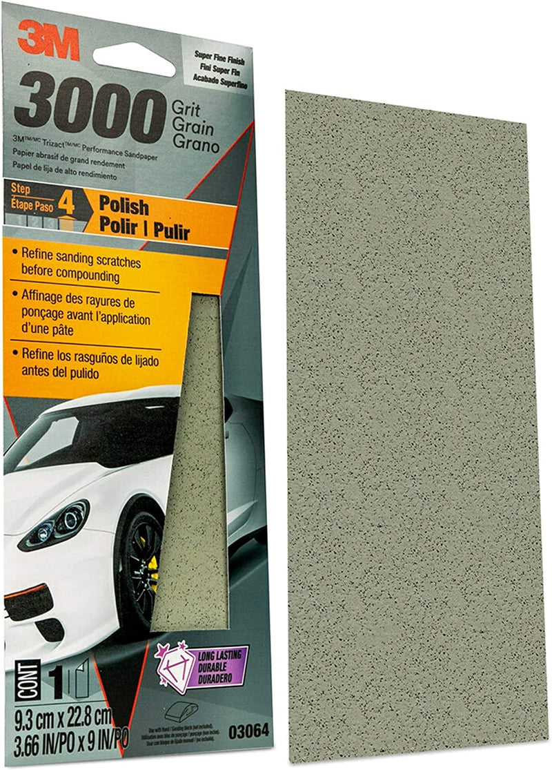 3M 03064 Trizact 3-2/3" X 9" 3000 Grit Performance Sandpaper