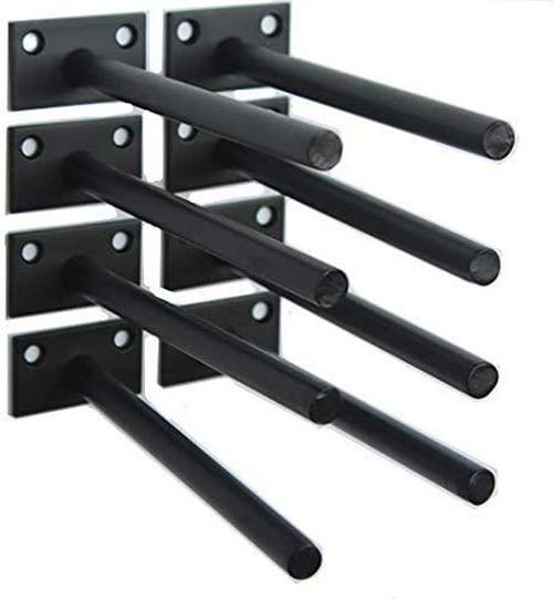 8 Pcs 6 Black Solid Steel Floating Shelf Bracket Blind Shelf Supports - Hidden Brackets for Floating Wood Shelves - Concealed Blind Shelf Support Screws and Wall Plugs Included