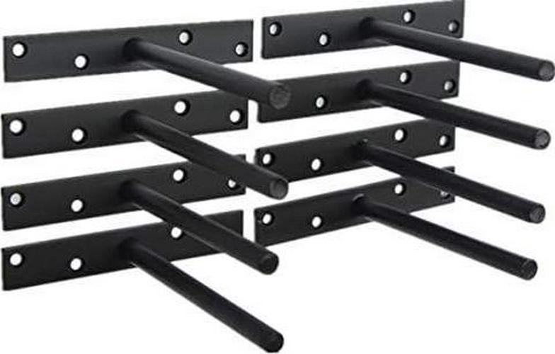 8 Pcs 6 Heavy Duty Black Floating Shelf Bracket Solid Steel Blind Shelf Supports - Hidden Brackets for Floating Wood Shelves - Concealed Blind Shelf Support - Screws and Wall Plugs Included