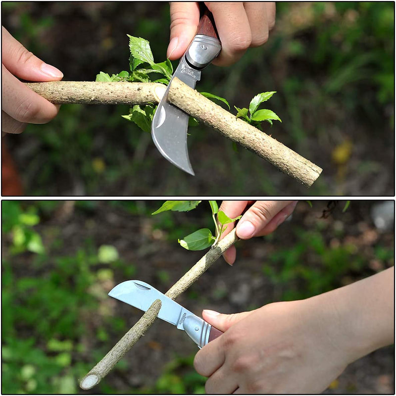 Pruning Knife, Double Blade Grafting Knife, Stainless Steel Garden Budding Knife, Linsen-Outdoors Folding Pocket Knife for Grafting Multi Cutting Tool, Weed Bushes Branches Mushroom Diggig Knife