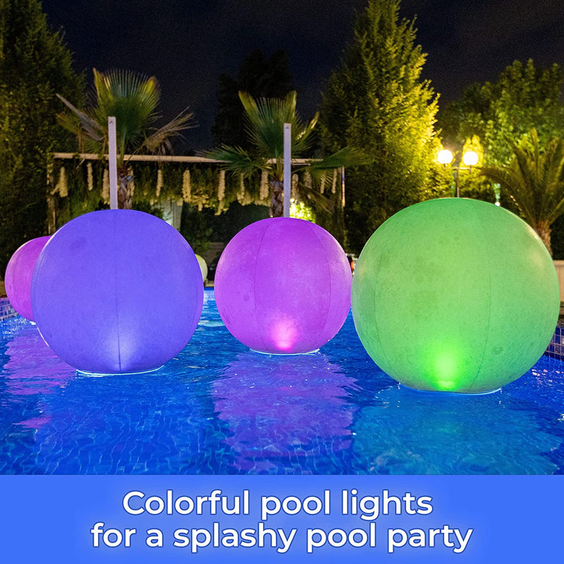 Floating Pool Lights Inflatable Waterproof IP68 Solar Glow Globe,14”  Outdoor Pool Ball Lamp 4 Color Changing LED Night Light, Party Decor for  Swimming