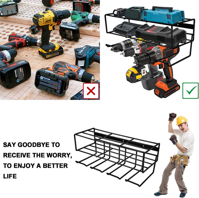 2PCS Heavy Duty Wall Mounted Power Tool Organizer Floating Tool Shelf Storage Rack and Power Tool Holder