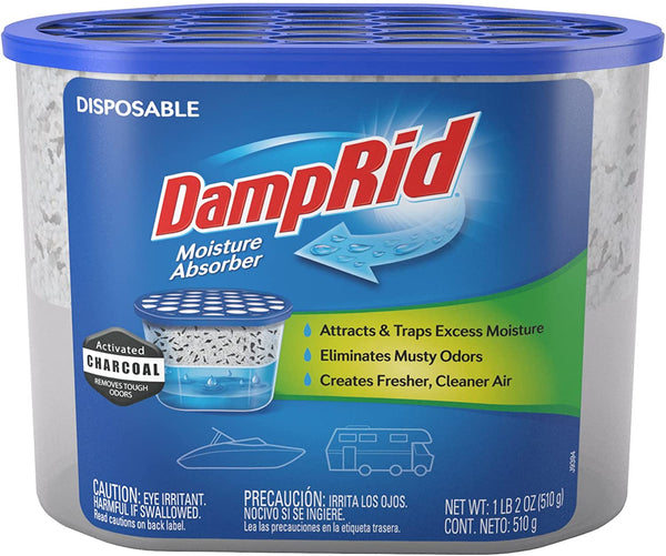Damprid Fragrance Free Disposable Moisture Absorber for Boats and Rvs with Activated Charcoal – 18 Oz.; Odor Absorber & Remover