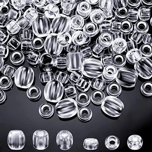 900 Pieces Clear Pony Beads Plastic Crystal Hair Beads Round Clear Beads for Hair Braids 12 mm 9 mm Kids Braiding Beads with Hole Craft Plastic Beads for Women Girls Hair Jewelry Craft Projects
