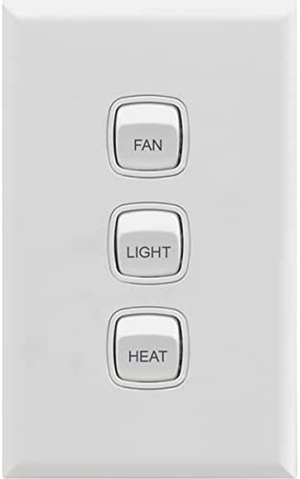 HPM 3 Gang Switch Eng Light/Fan/Heat, White, (CDXL770/3FLHWE)