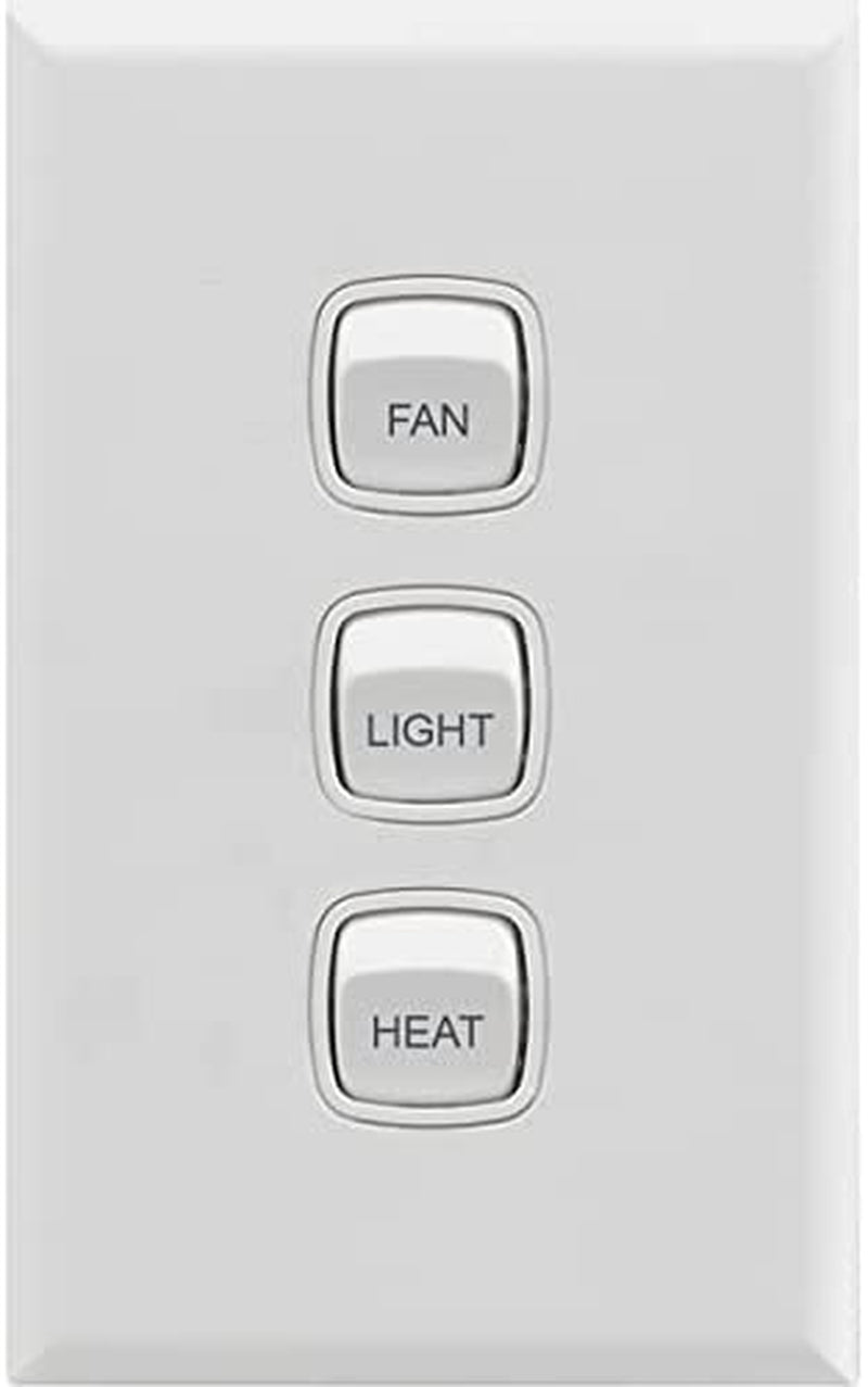 HPM 3 Gang Switch Eng Light/Fan/Heat, White, (CDXL770/3FLHWE)