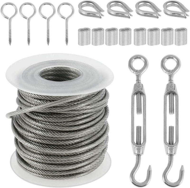 Stainless Steel Wire Rope 304, Marine Grade Cable Railing Kit, Aircraft Wire Rope & Picture Hanging Kit for Railing, Decking, Boat Marine Hardware (15M)