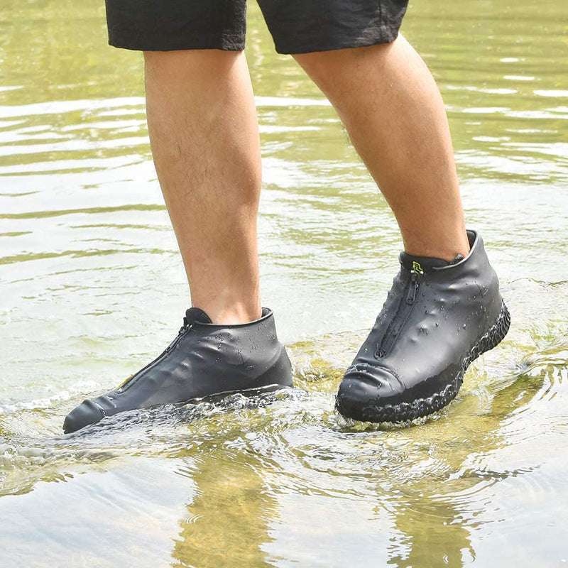 Shiwely Waterproof Shoe Covers, Silicone Reusable Shoe Cover Non-Slip Durable Zipper Elastic Rain Cover Protection for Men Women (M (Women 5.5-7.5, Men 5-6.5), Green)