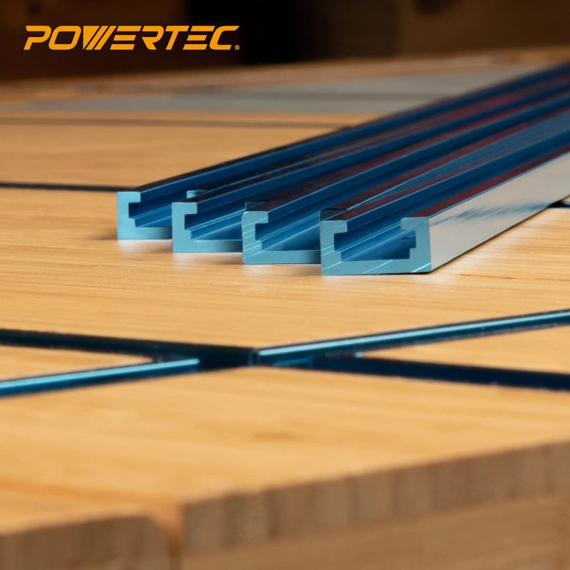 POWERTEC 71118 Double-Cut Profile Universal T-Track with Predrilled Mounting Holes(2-Pack), 24" Anodized Blue