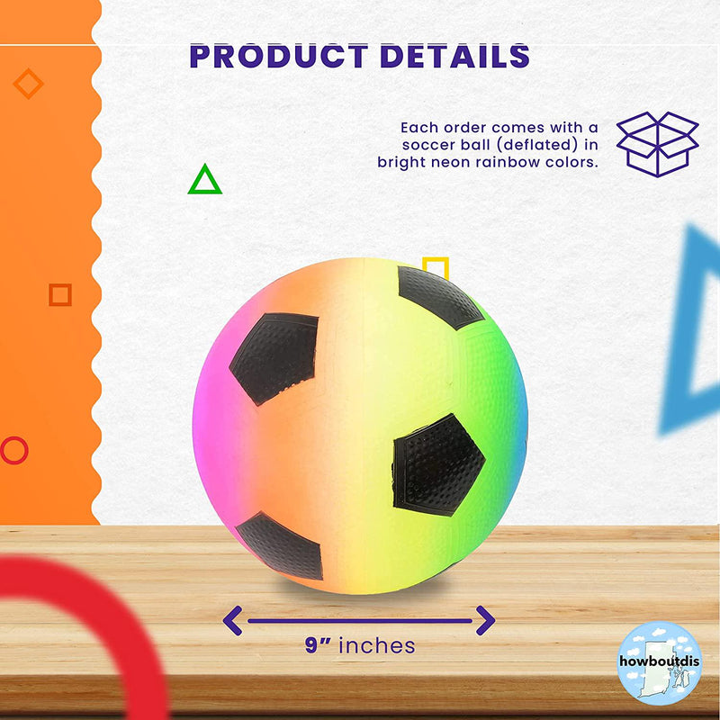 9 Inch Rainbow Inflatable Soccer Ball for Kids-Fun Backyard Game Ball- Bright Neon Color-Ages 3+