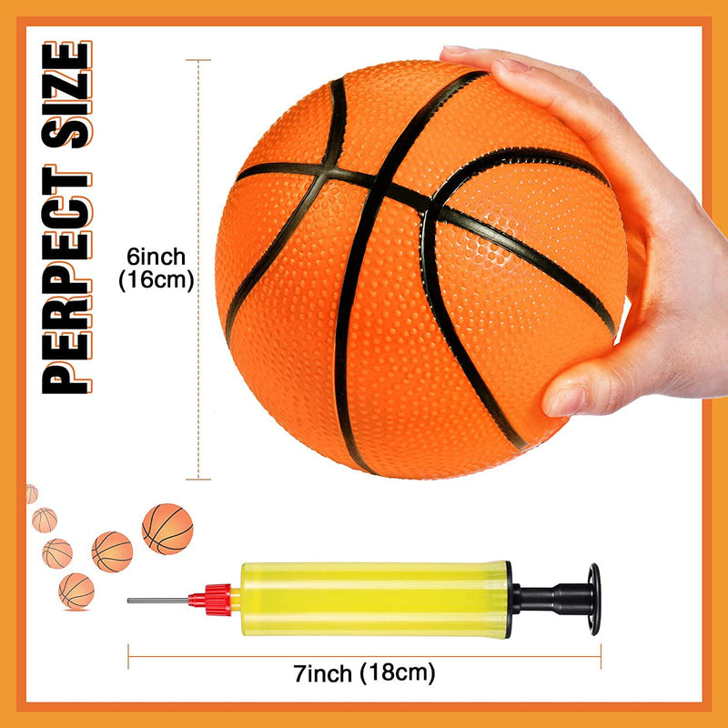 9 Pieces Toy Basketball Set Inflatable 6 Inch Miniature Basketball with 1 Pump and 1 White Red Basketball Storage Bag PVC Outdoor Indoor Mini Basketball Ball Net Storage for Party Favor (Orange)