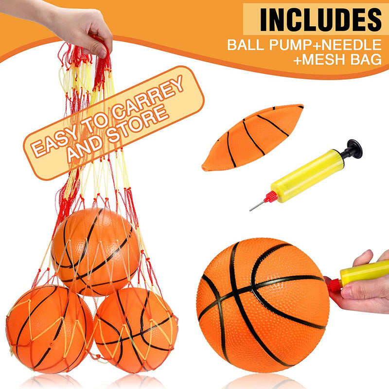 9 Pieces Toy Basketball Set Inflatable 6 Inch Miniature Basketball with 1 Pump and 1 White Red Basketball Storage Bag PVC Outdoor Indoor Mini Basketball Ball Net Storage for Party Favor (Orange)