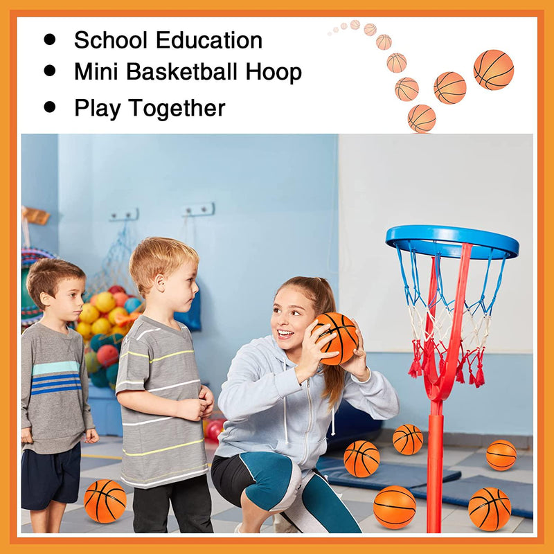 9 Pieces Toy Basketball Set Inflatable 6 Inch Miniature Basketball with 1 Pump and 1 White Red Basketball Storage Bag PVC Outdoor Indoor Mini Basketball Ball Net Storage for Party Favor (Orange)