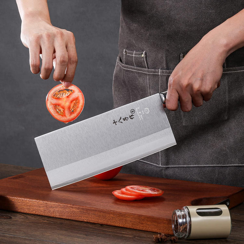 9-Inch Kitchen Knife Professional Chef Knife Stainless Steel Vegetable Knife Safe Non-Stick Coating Blade with Anti-Slip Wooden Handle