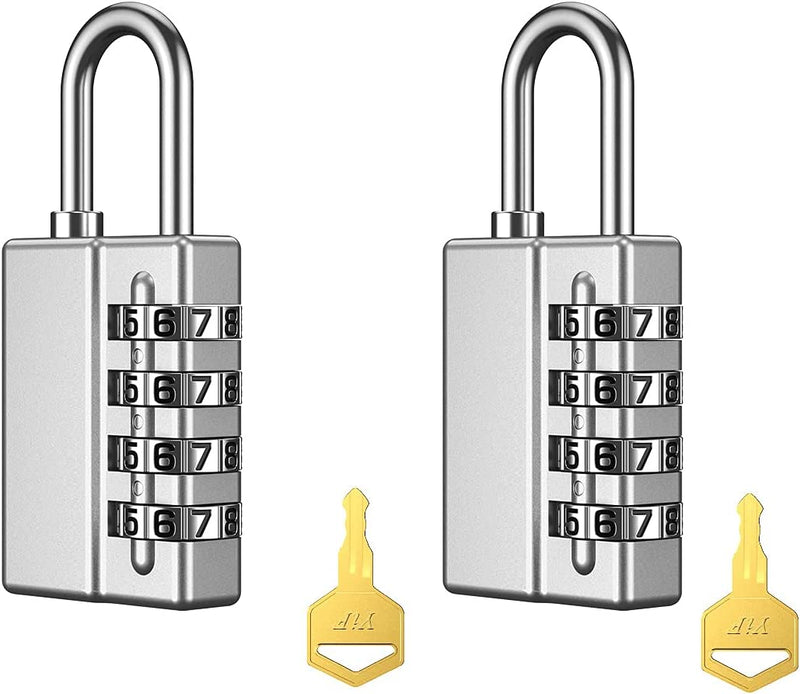 (Upgraded Version ) Combination Padlock, 4 Digit Resettable Security Padlock with Keys, Waterproof Gate Lock for School, Gym or Sports Locker, Fence, Toolbox, Case, Hasp Storage, 2 Packs