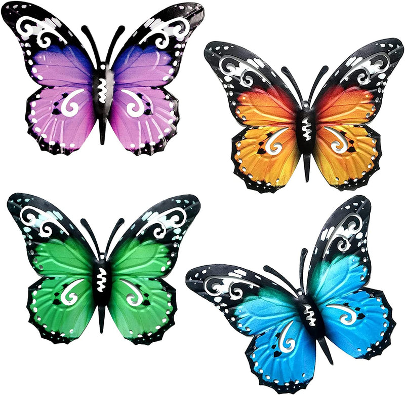 Garden Butterfly Ornaments Large Metal Garden Fence Decorations Butterfly Wall Art Decorations Outdoor Decor for Home Yard, Fence, Garden,Sheds Hanging (Blue + Yellow + Purple + Green)