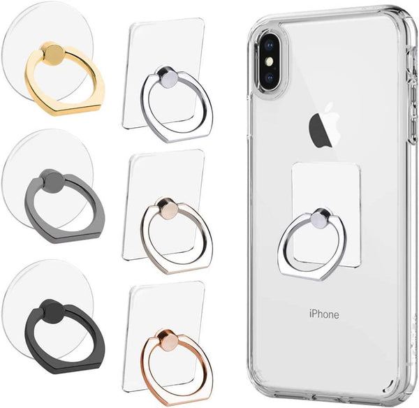 AIFUDA 6pcs Transparent Cell Phone Ring Holder, 360 Degree Rotation Finger Ring Grip Kickstand Compatible for Various Mobile Phones Smartphones, 3 Square and 3 Round Shape