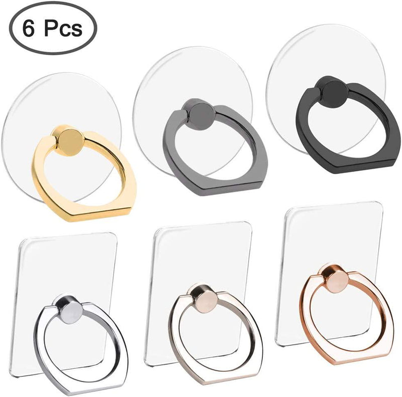 AIFUDA 6pcs Transparent Cell Phone Ring Holder, 360 Degree Rotation Finger Ring Grip Kickstand Compatible for Various Mobile Phones Smartphones, 3 Square and 3 Round Shape