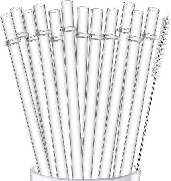 ALINK 12-Pack Hard Plastic Reusable Clear Straws, 10.5 inch Tumbler Straws with Cleaning Brush