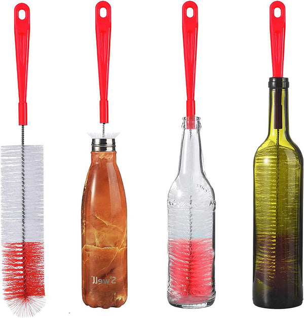 ALINK 16in Extra Long Red Bottle Cleaning Brush Cleaner for Washing Narrow Neck Beer, Wine, Kombucha, Thermos, Carafe, Yeti, SWell, Brewing Bottles, Hummingbird Feeder