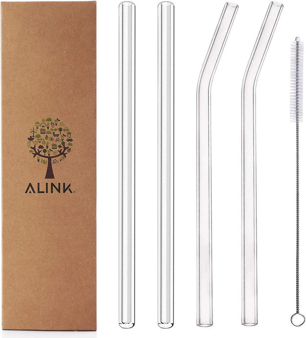 ALINK Glass Straws 9 in X 10 Mm Clear Straight Smoothie Straws with Cleaning Brush